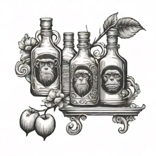 A Bottle Of Apple E&j Liquor With 3 Monkeys Hanging On It