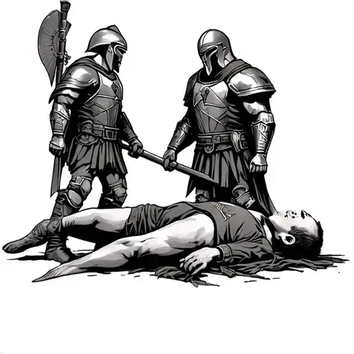 Spartan Soldier Standing Over A Wounded Comrade