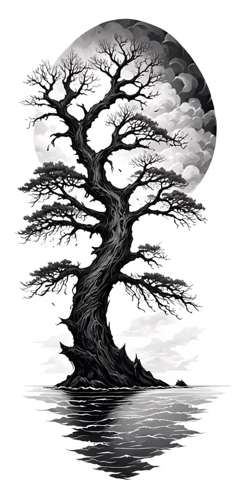 Nordic Tree Above The Sea In A Storm