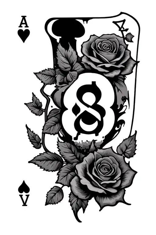 Ace And Eight With Bullet Hole And Rose Vine