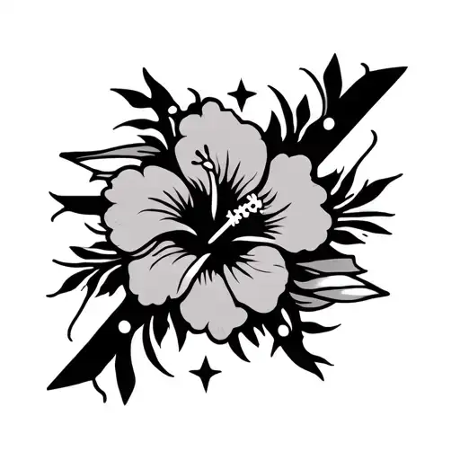 Filipino Sun And Stars With Hibiscus Flower And Cross