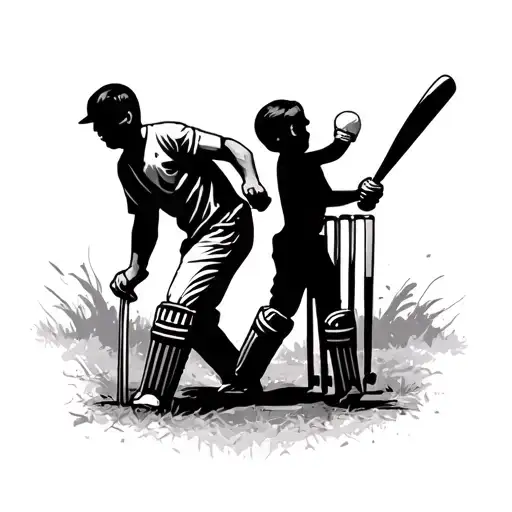 Dad And Son And Brother While Playing Cricket Shadow Image