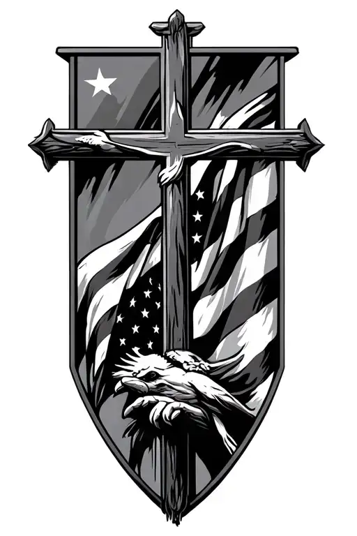 Faith Family County With Cross And Flag Waving