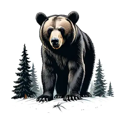 Bear And Trees Looking