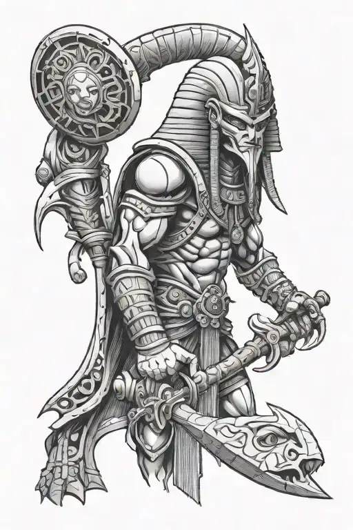 Osiris Holding Flail And Crook In The Underworld By Pyramids