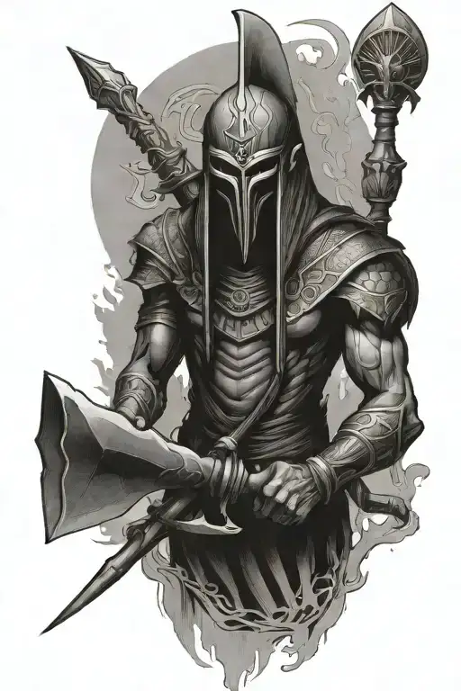 Osiris Holding Flail And Crook In The Underworld By Pyramids