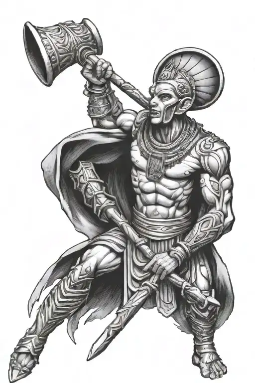 Osiris Holding Flail And Crook In The Underworld By Pyramids