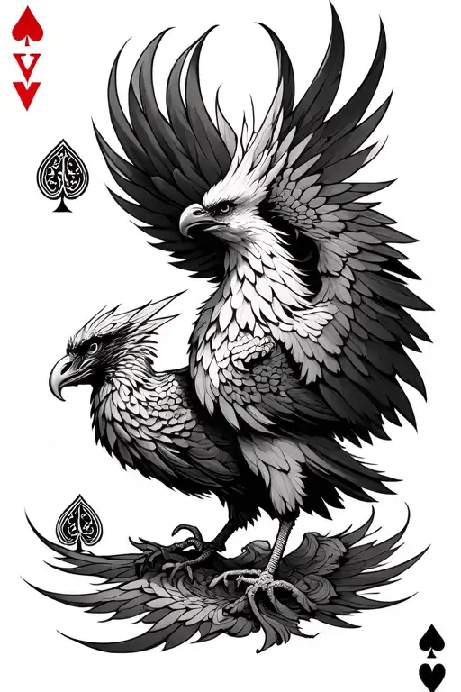 Phoenix With Dealing Cards Behind Each Other