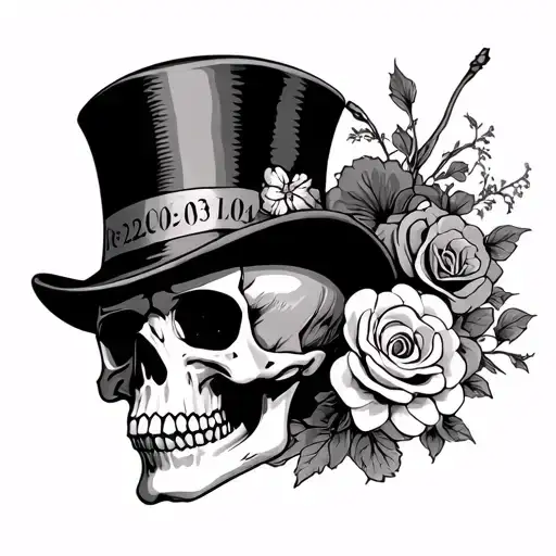 Skull Wearing Top Hat Adorned With Birth Dates