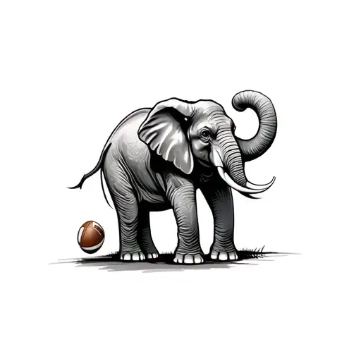 A Black-grey Tattoo Of An Elephant Holding A Football In Its Trunk
