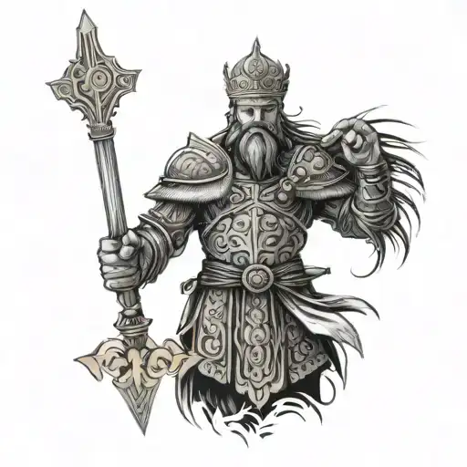 Warrior With Russian Crown With Slavic Symbols Incorporated
