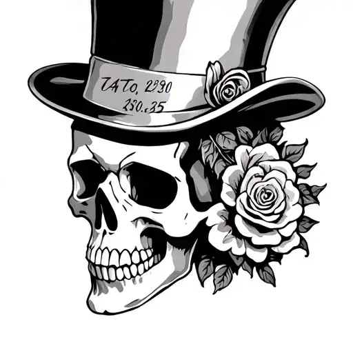 Skull Wearing Top Hat Adorned With Birth Dates Incorporated