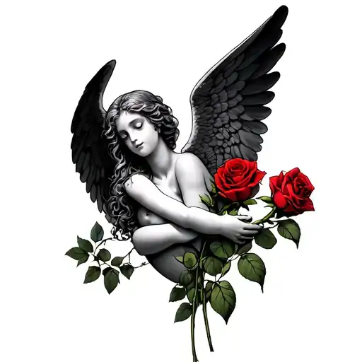 Fallen Angel Holding A Rose