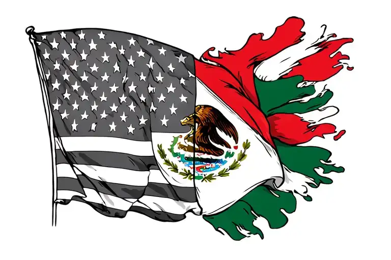 American Flag And Mexico Flag Intertwined