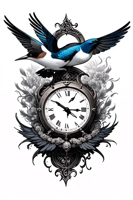 Swallows 2 With Time Clock In Centre With Sybols Time Ect