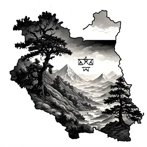 Iraq Map Surrounded By Trees And Mountains On Arm