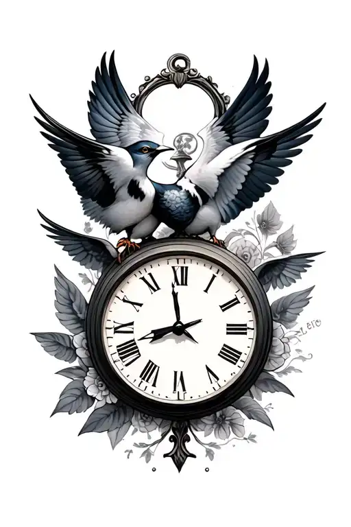 Swallows 2 With Time Clock In Centre With Sybols Time Ect
