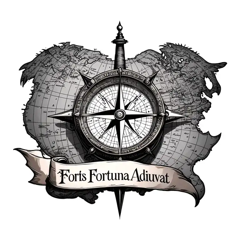 Compass With Map And The Inscription Fortis Fortuna Adiuvat