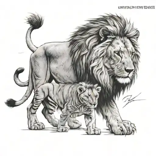 Lion And Cub Staring