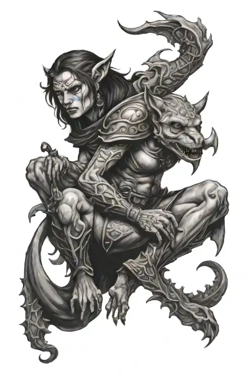 Female Gargoyle Warrior With Her Toddler