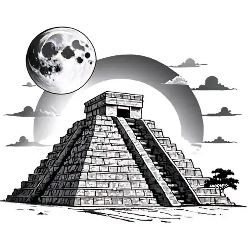Chichen Itza With Sun And Moon Above