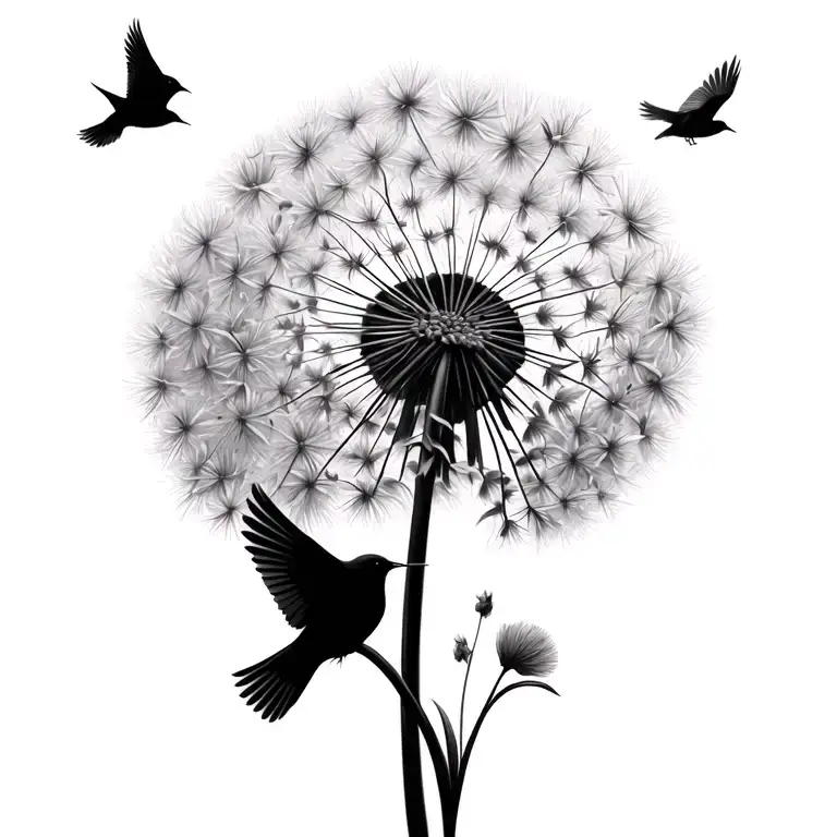 Dandelion Blowing And Birds In Flight
