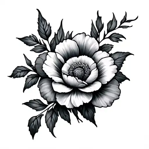 Shoulder Flower Tattoo Design And Down To Biceps In Black Shadow