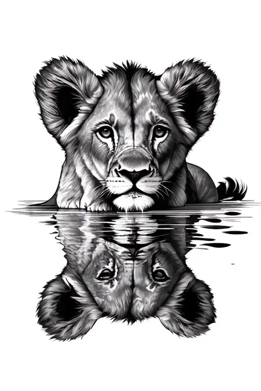 Lion Cub Reflection With Lion