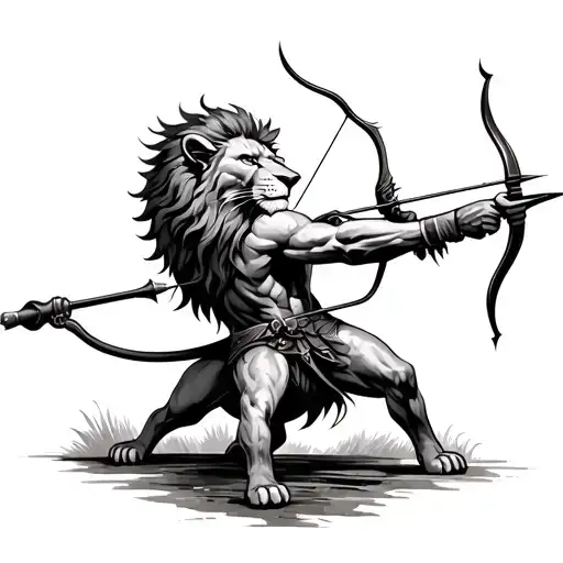 Lion And Archer Shooting An Arrow