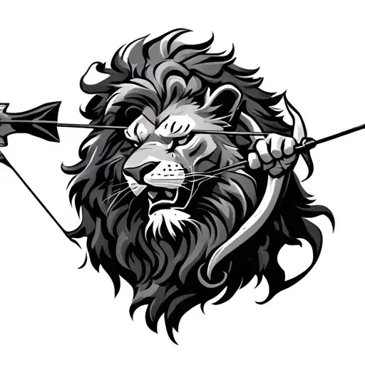 Lion And Archer Shooting An Arrow Piercing