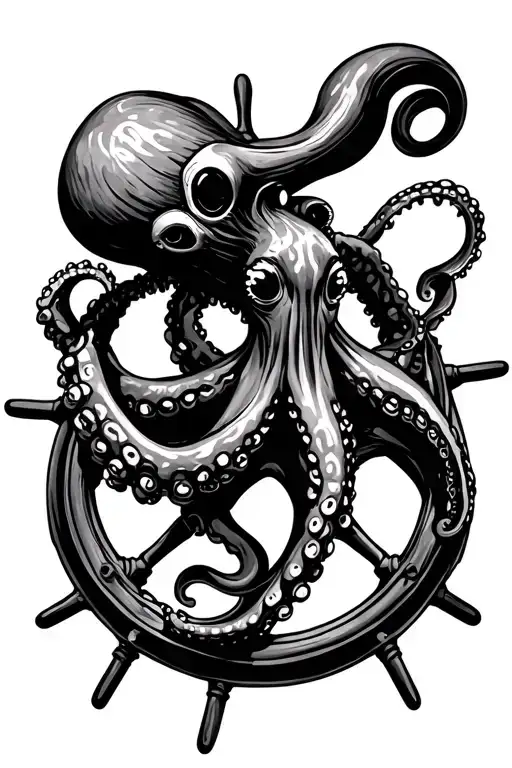 Octopus Hanging Off Ship Wheel