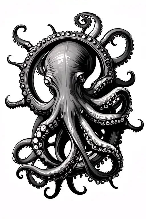 Octopus Clinging To Ship Wheel