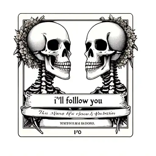 Lovers Tarot With Skeletons And Text 'I'll Follow You'