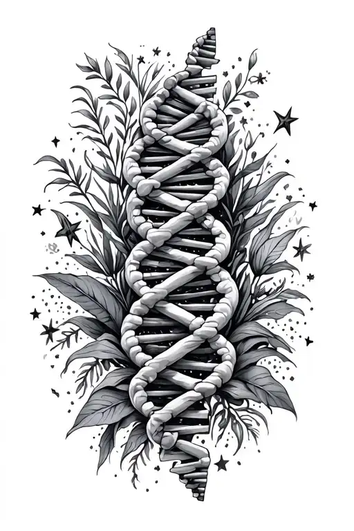 Dna Strand With Stars And Plants