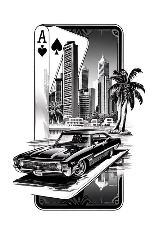 Playing Cards And Cars With Miami Skyline