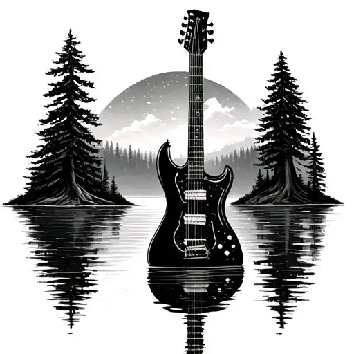 Guitar Shaped Trees Over Lake