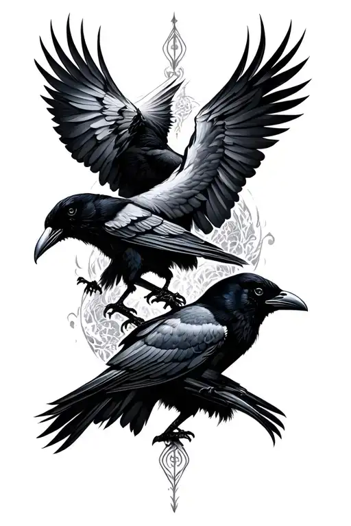 Vili Norse Mythology Black And White With Crows