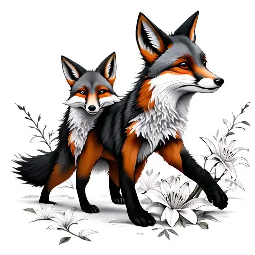 Lily And Japenese Kitsune Foxes Walking