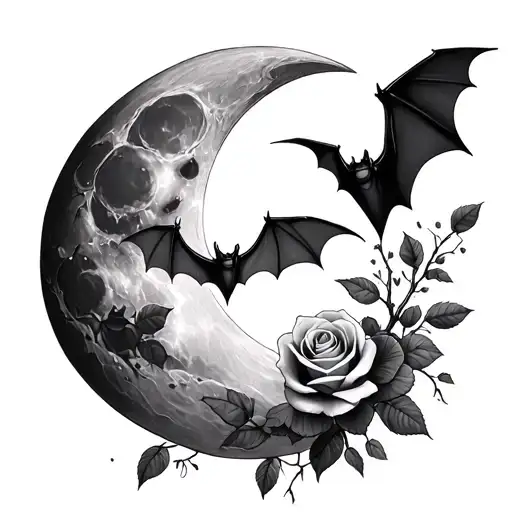 Moon With Bats And Roses Growing
