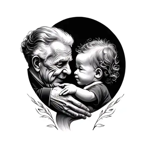 Grandma And Papa Hold On To The Baby's Hand