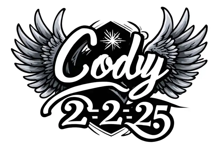 Name Cody With Wings On Each Side On Name And Then 2-23-25 Under Small
