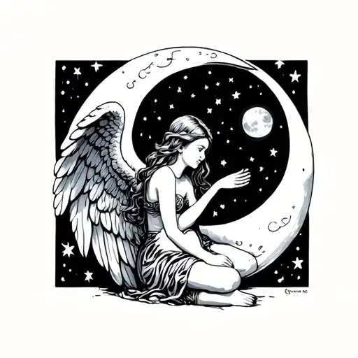 Angel Girl Sitting In The Moon