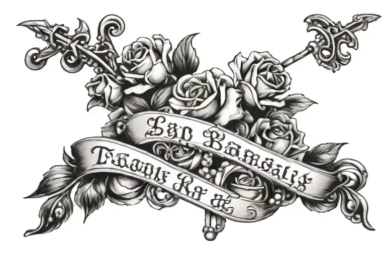 Last Name Tattoo With Rosary Wrapped Loosely