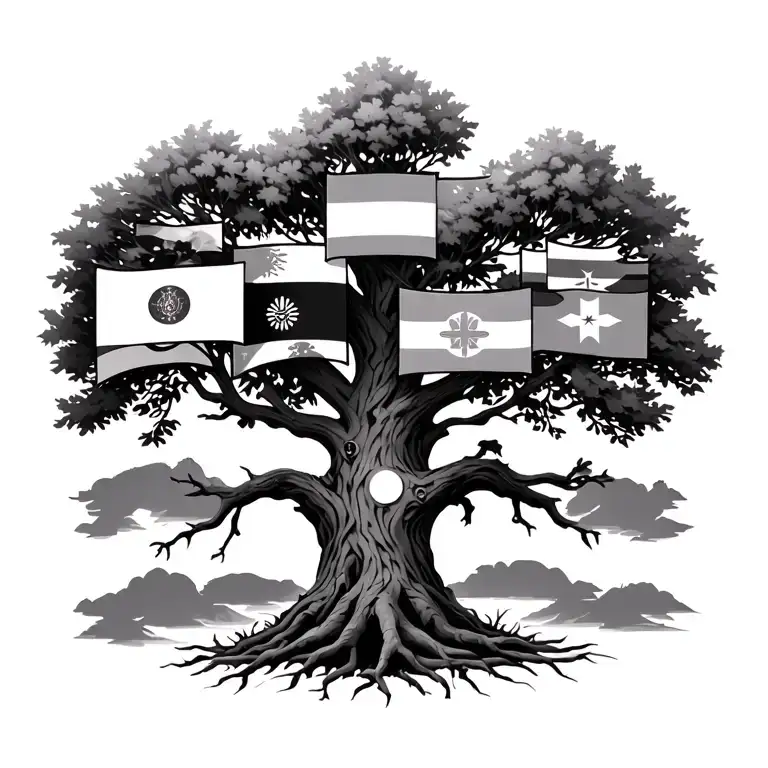 Family Tree With 7 Country Flags