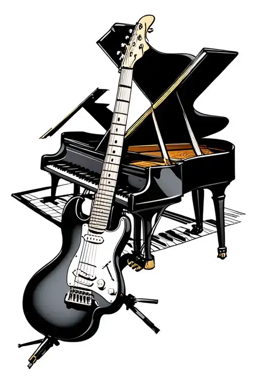 An Electric Guitar With Grand Pianos