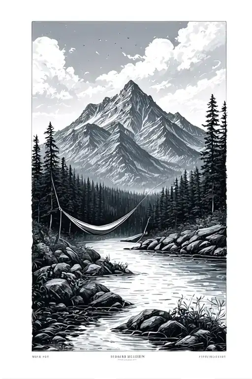 Dark Forest With River Mountain Hammock