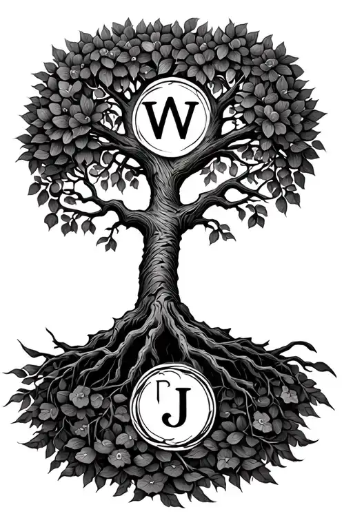 Tree Of Life With Initial W And E And A And J