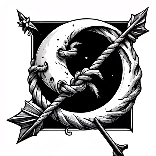 An Arrow With Vein Like Rope With A Crescent Moon