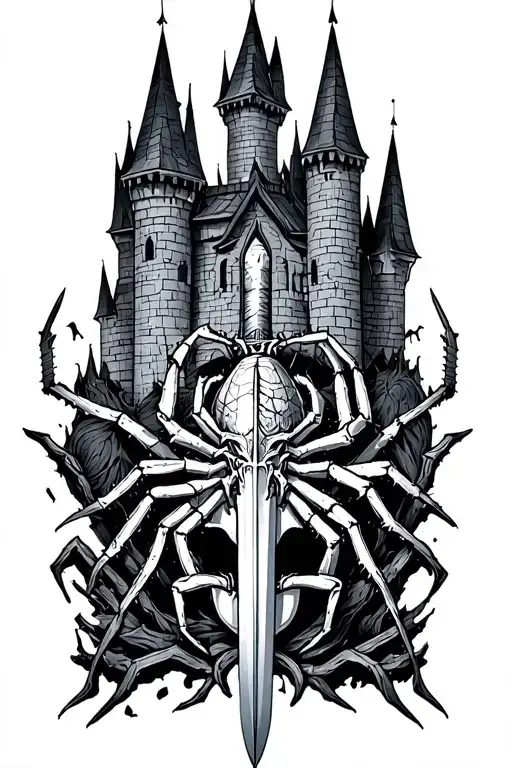 Ultra Cyber Sigilism Dark Castle With A Spider And A Sword