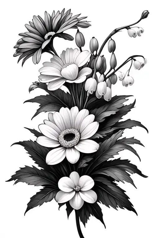 Lilly Of The Valley And Chrysanthemum And Sweet Pea Flowers